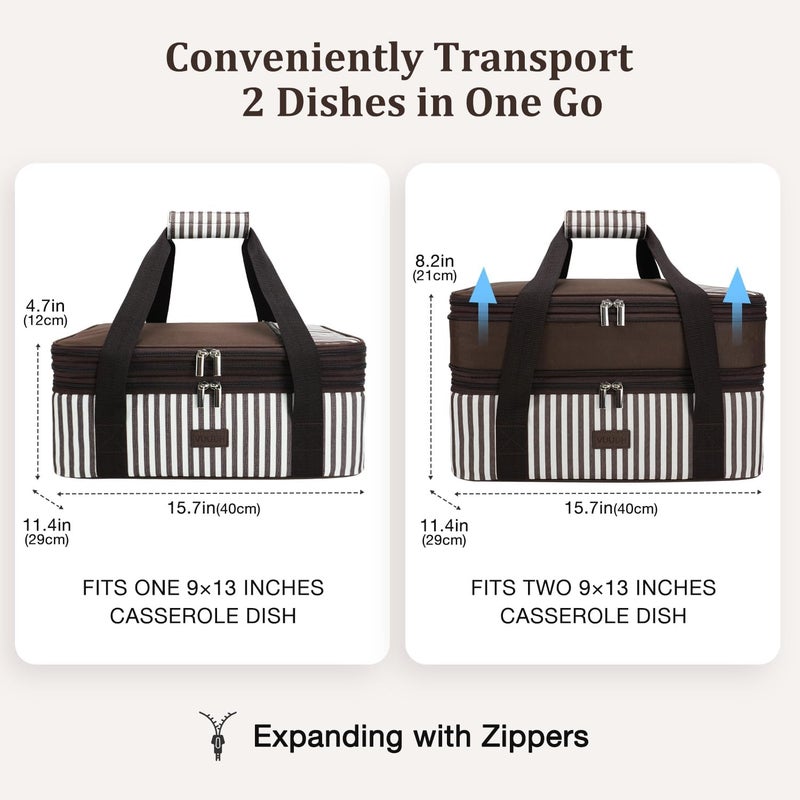 Vuudh Expandable Casserole Carrier Bag - Double Decker Food Bag, Insulated Casserole Carrier for Hot or Cold Food, Lasagna Holder Tote for Picnics,Beaches,Traveling or Gifts - Image 3